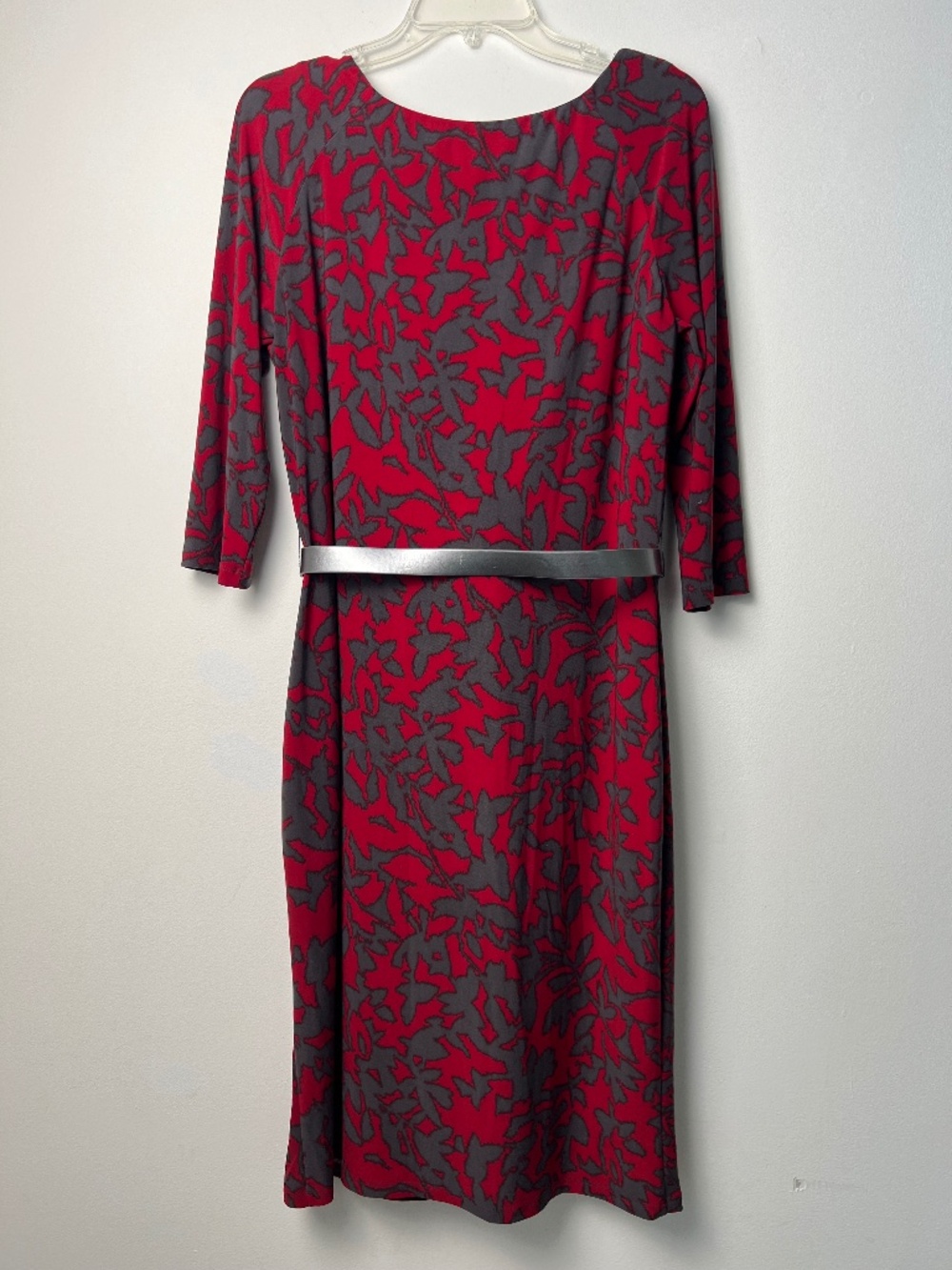 Jones New York Red & Charcoal Gray Floral Print Sheath Dress Size 12 - Picture 3 of 10